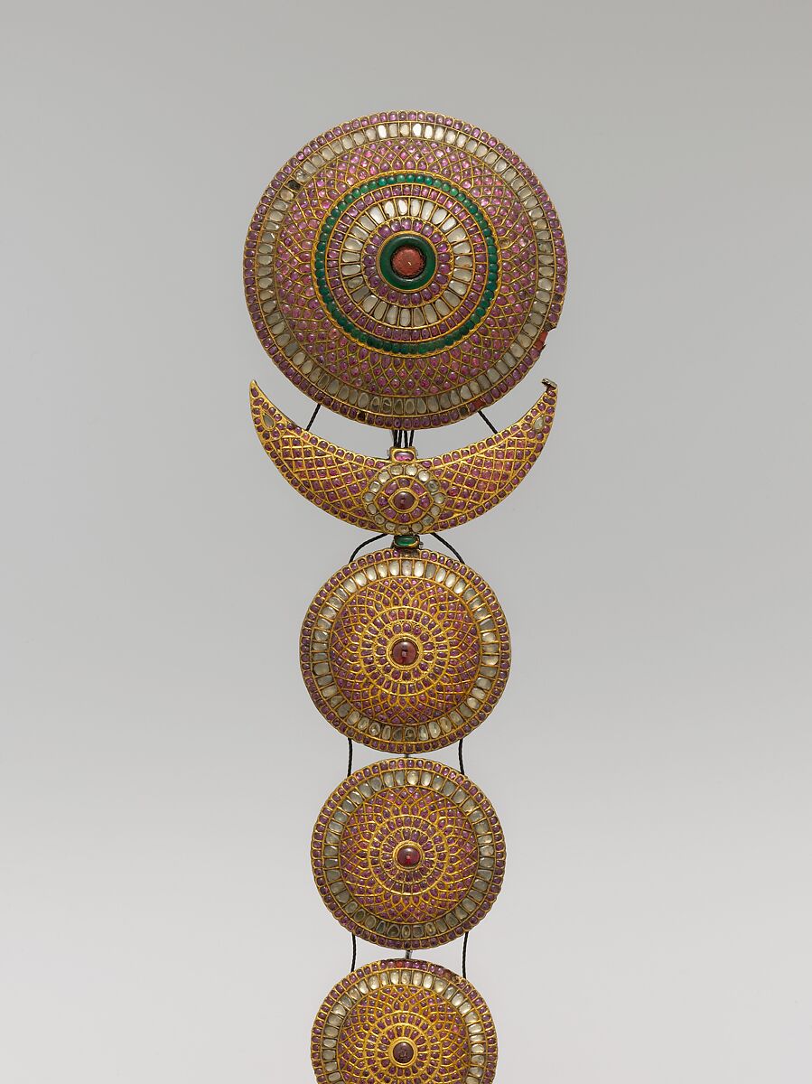 Plait Ornament (Jadanagam), Gold; inset with rock crystal, rubies, emeralds, and amethysts