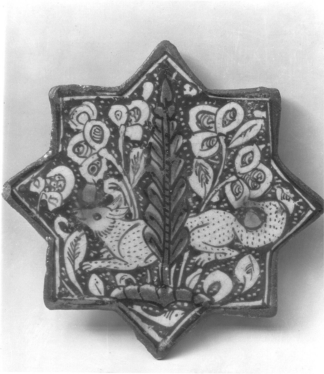 Star-Shaped Tile, Stonepaste; stain- and luster-painted