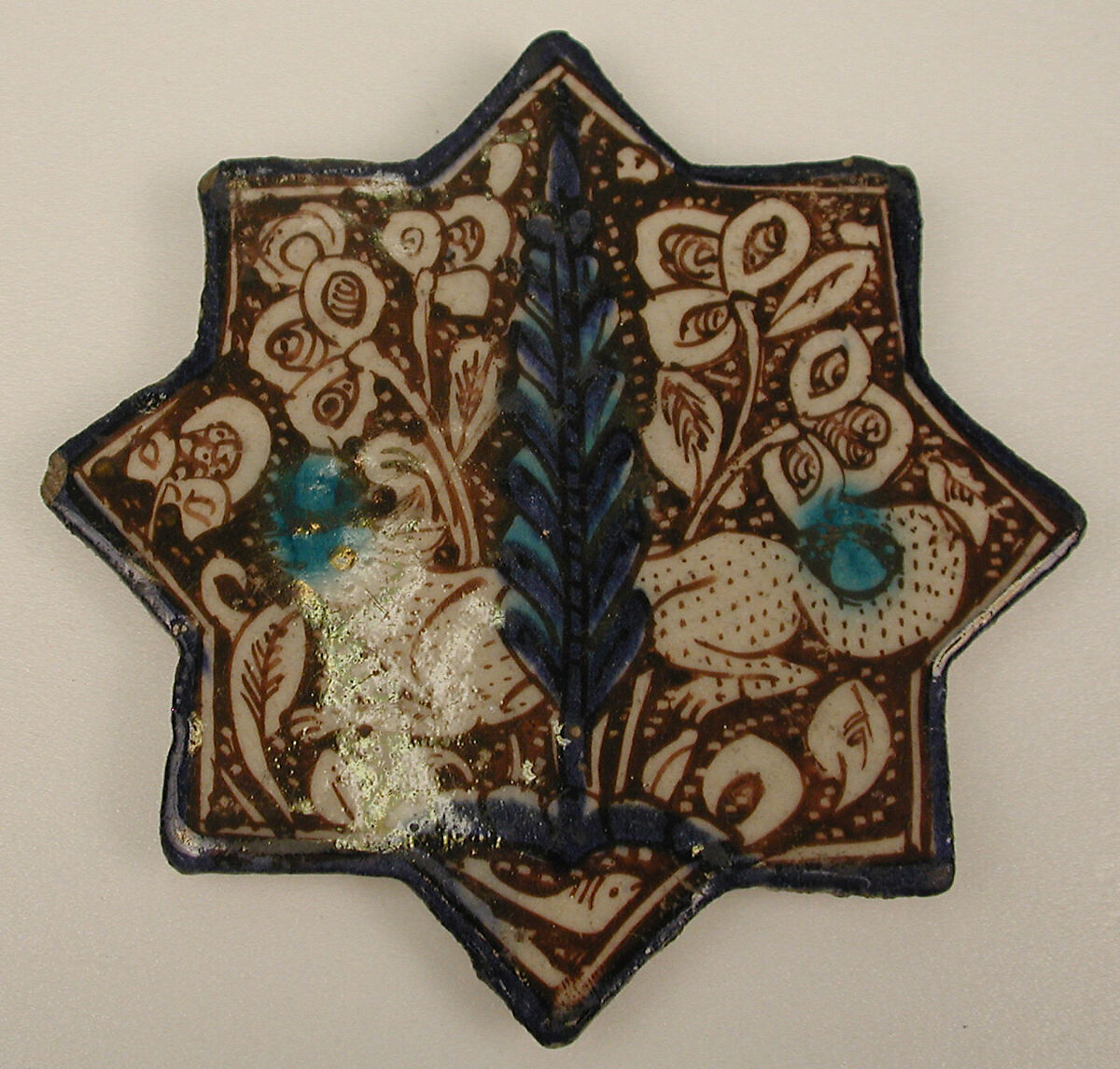 Star-Shaped Tile, Stonepaste; stain- and luster-painted