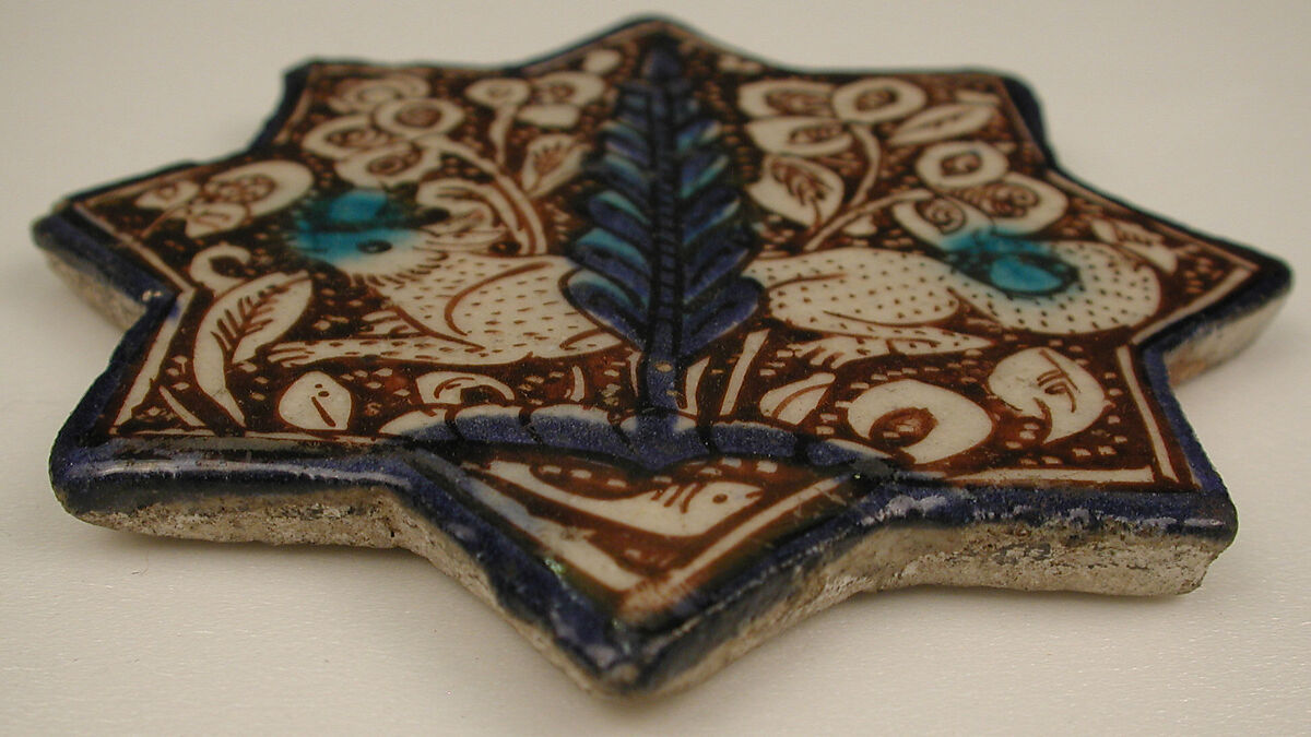 Star-Shaped Tile, Stonepaste; stain- and luster-painted