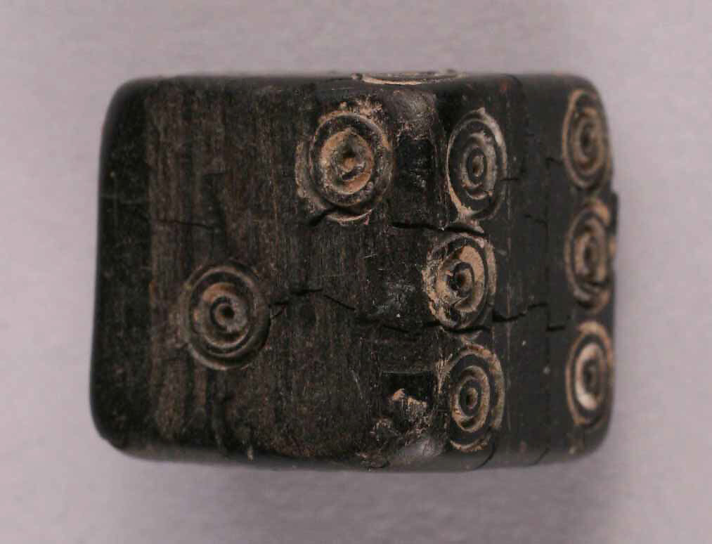 Dice, Jet; drilled and inlaid with white pigment 