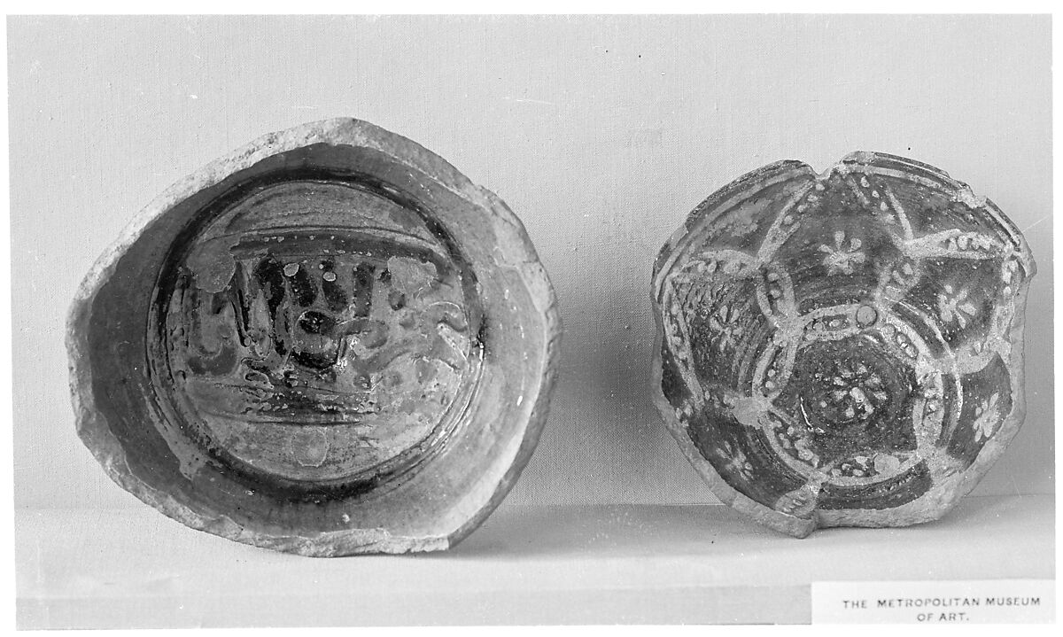 Fragment of a Bowl, Earthenware; slip-painted under transparent glaze