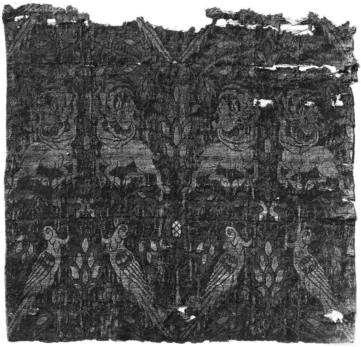 Textile Fragment, Silk and metal thread, woven in the lampas technique