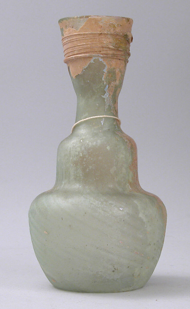 Bottle, Glass; mold blown, applied decoration 