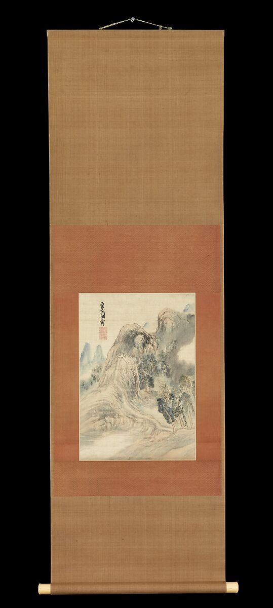 Autumn Landscape, Yosa Buson (Japanese, 1716–1783), Hanging scroll, color on satin, Japan