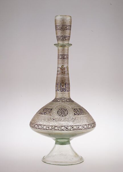 Bottle, Glass; free blown, enameled, and gilded 