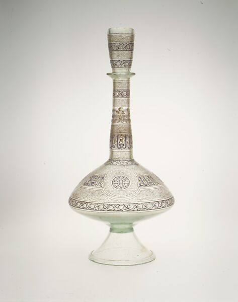 Bottle, Glass; free blown, enameled, and gilded