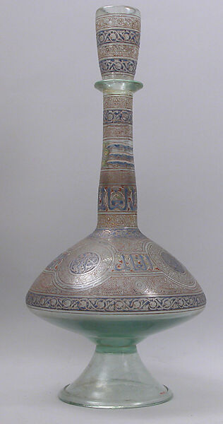 Bottle, Glass; free blown, enameled, and gilded