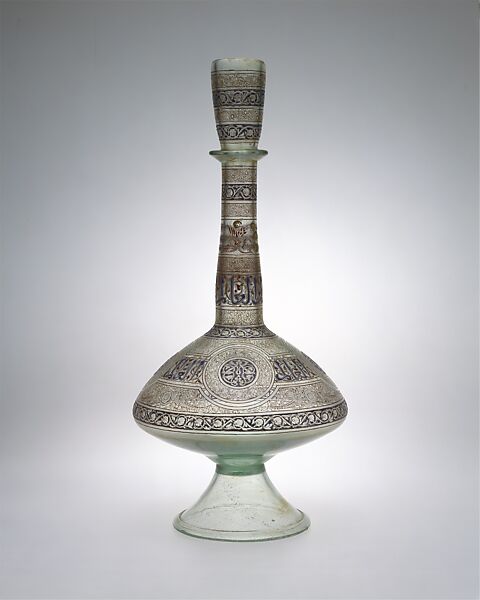 Bottle, Glass; free blown, enameled, and gilded
