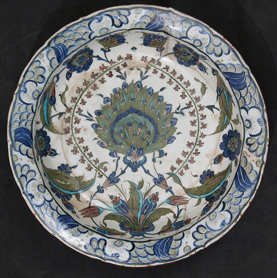 Dish with Floral Design, Stonepaste; polychrome painted under transparent glaze