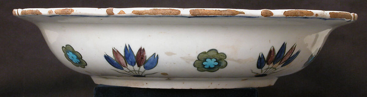 Dish with Floral Design, Stonepaste; polychrome painted under transparent glaze