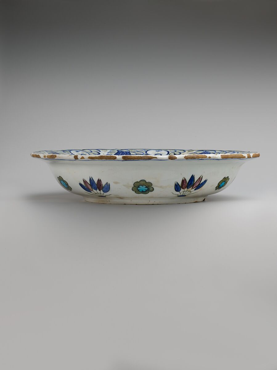 Dish with Floral Design, Stonepaste; polychrome painted under transparent glaze
