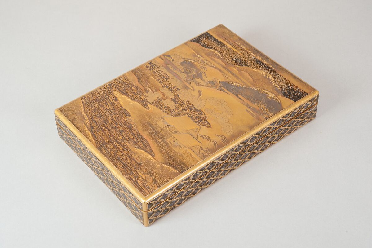 Document Box (Bunko) with Design of Cherry Trees in Bloom in Yoshino, Lacquer with sprinkled gold and silver and relief lacquer (takamakie) and polished sprinkled gold and silver lacquer decoration (togidashi), Japan 