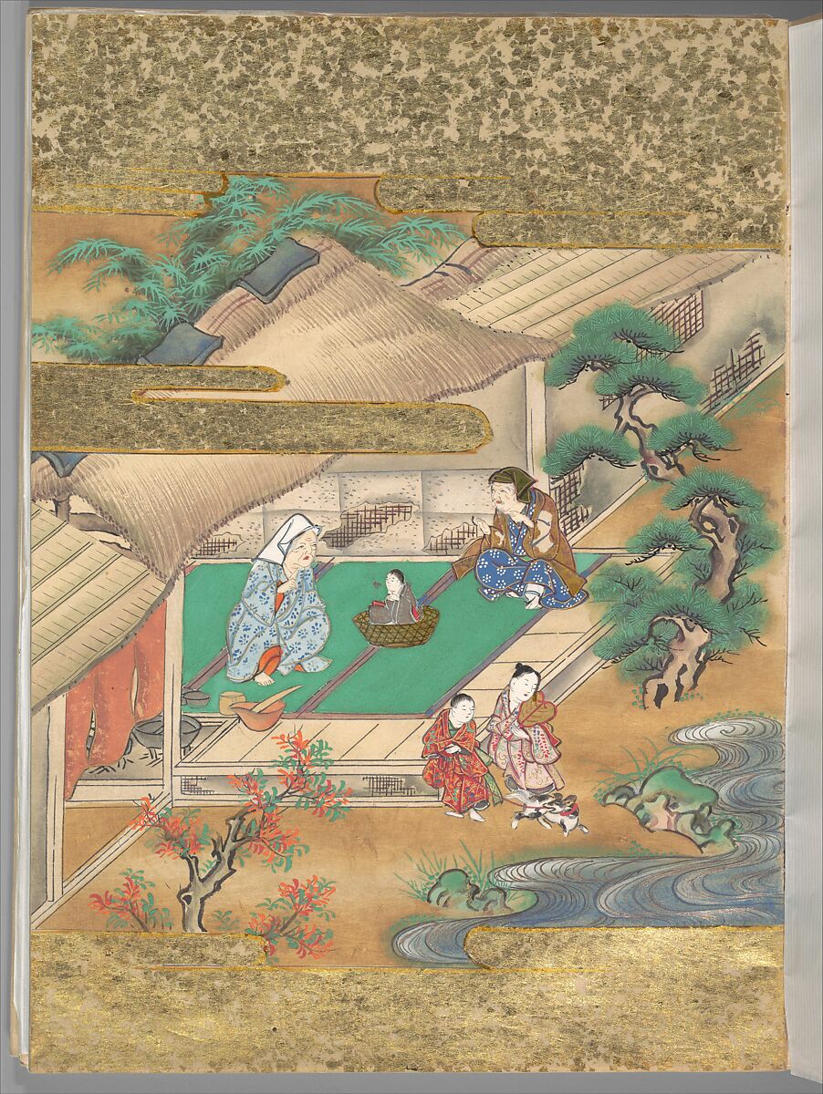 The Tale of the Bamboo Cutter, Hand-illustrated set of three volumes; ink, color, gold, and silver on paper, Japan 
