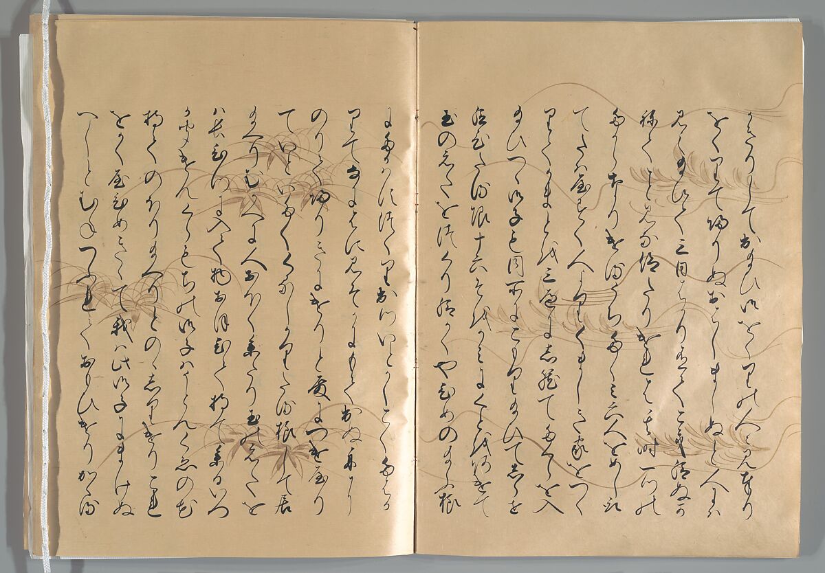 The Tale of the Bamboo Cutter, Hand-illustrated set of three volumes; ink, color, gold, and silver on paper, Japan