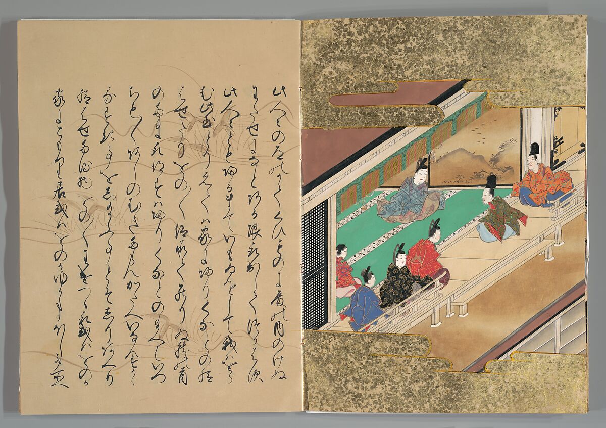 The Tale of the Bamboo Cutter, Hand-illustrated set of three volumes; ink, color, gold, and silver on paper, Japan