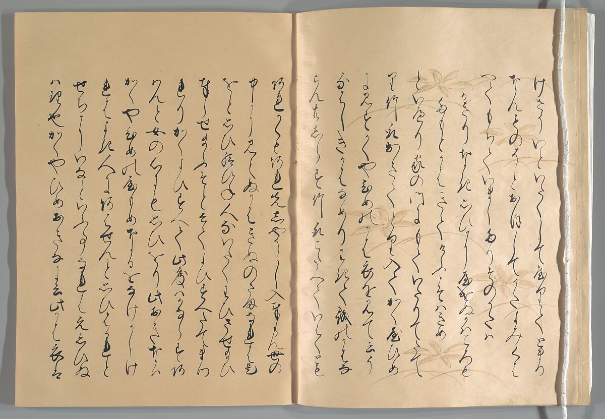 The Tale of the Bamboo Cutter, Hand-illustrated set of three volumes; ink, color, gold, and silver on paper, Japan