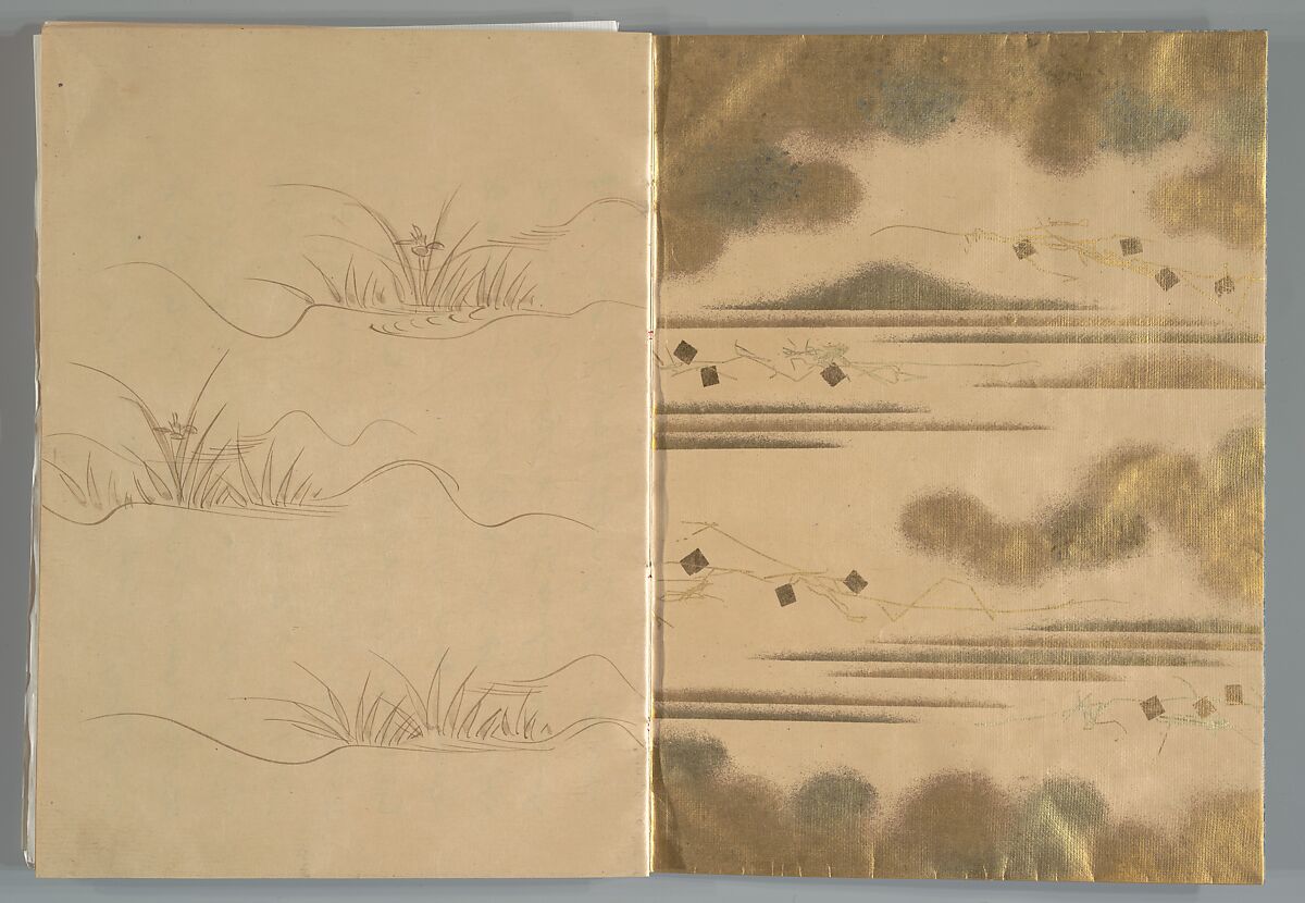 The Tale of the Bamboo Cutter, Hand-illustrated set of three volumes; ink, color, gold, and silver on paper, Japan