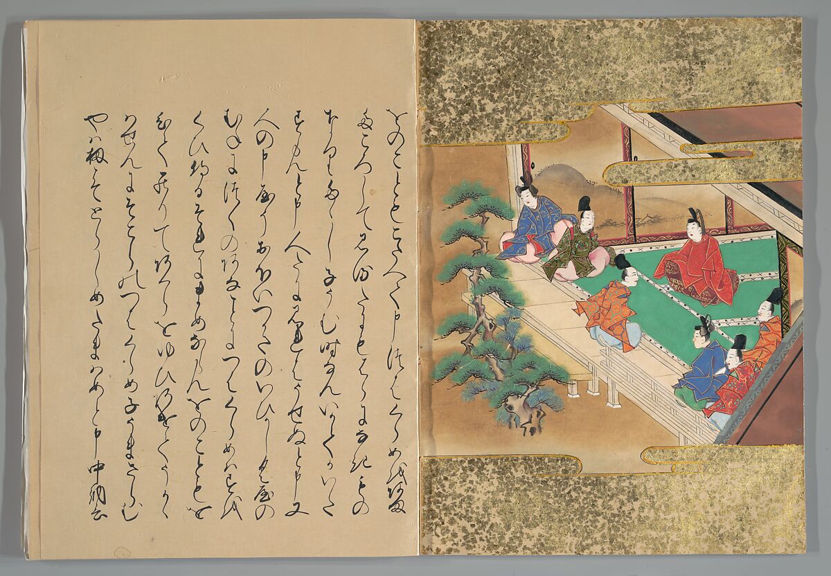 The Tale of the Bamboo Cutter, Hand-illustrated set of three volumes; ink, color, gold, and silver on paper, Japan