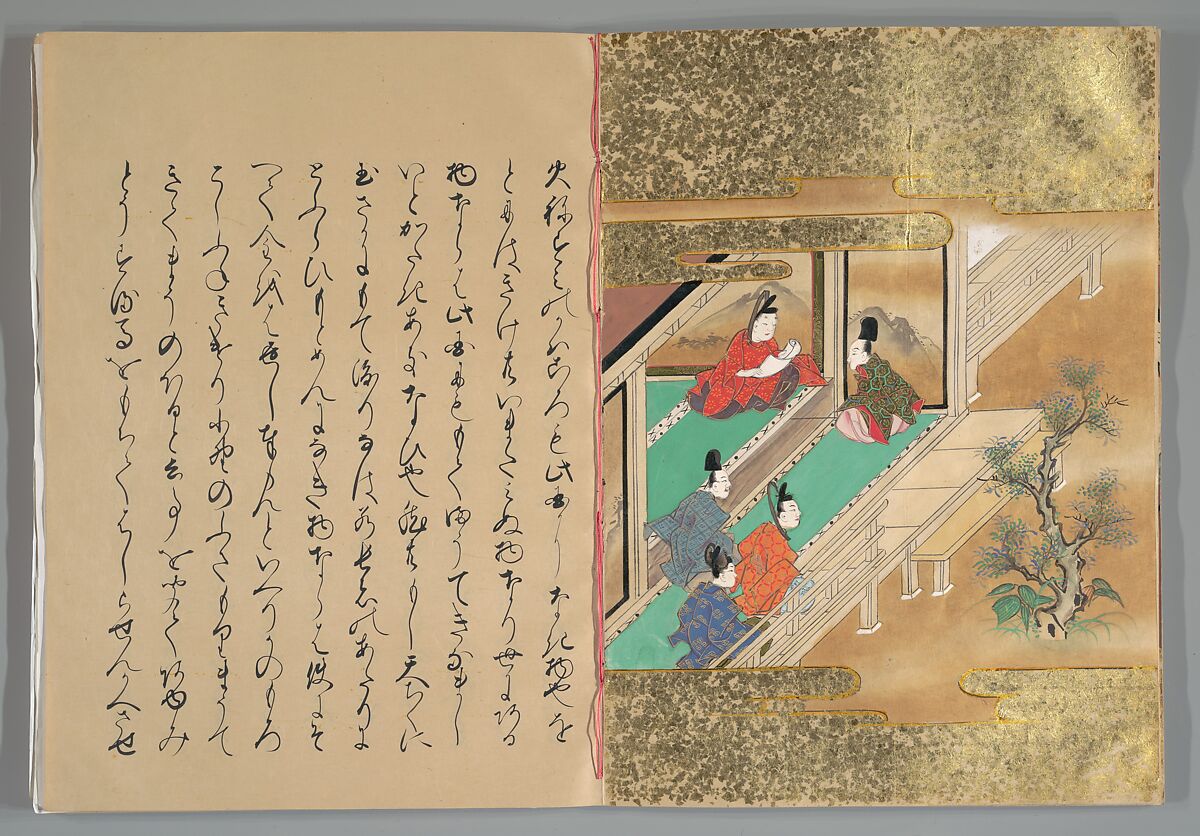 The Tale of the Bamboo Cutter, Hand-illustrated set of three volumes; ink, color, gold, and silver on paper, Japan
