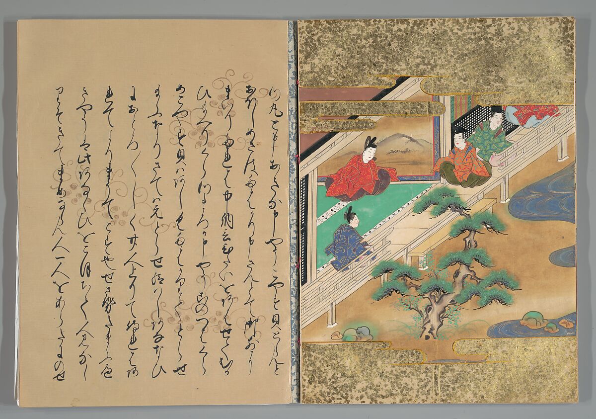 The Tale of the Bamboo Cutter, Hand-illustrated set of three volumes; ink, color, gold, and silver on paper, Japan