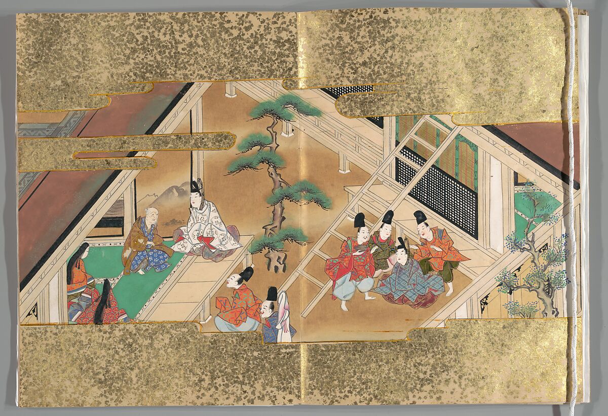 The Tale of the Bamboo Cutter, Hand-illustrated set of three volumes; ink, color, gold, and silver on paper, Japan