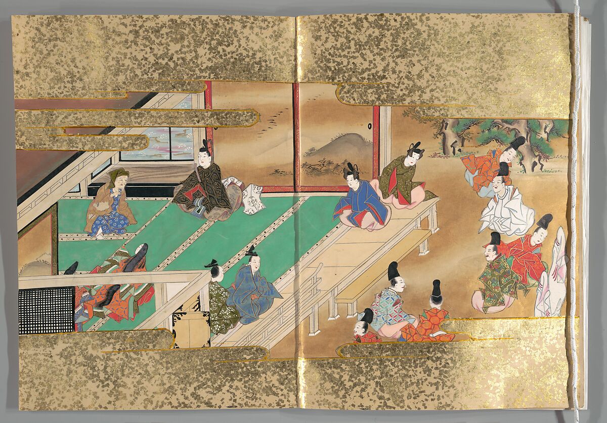 The Tale of the Bamboo Cutter, Hand-illustrated set of three volumes; ink, color, gold, and silver on paper, Japan