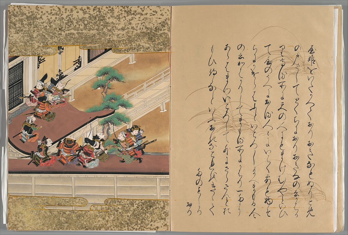 The Tale of the Bamboo Cutter, Hand-illustrated set of three volumes; ink, color, gold, and silver on paper, Japan