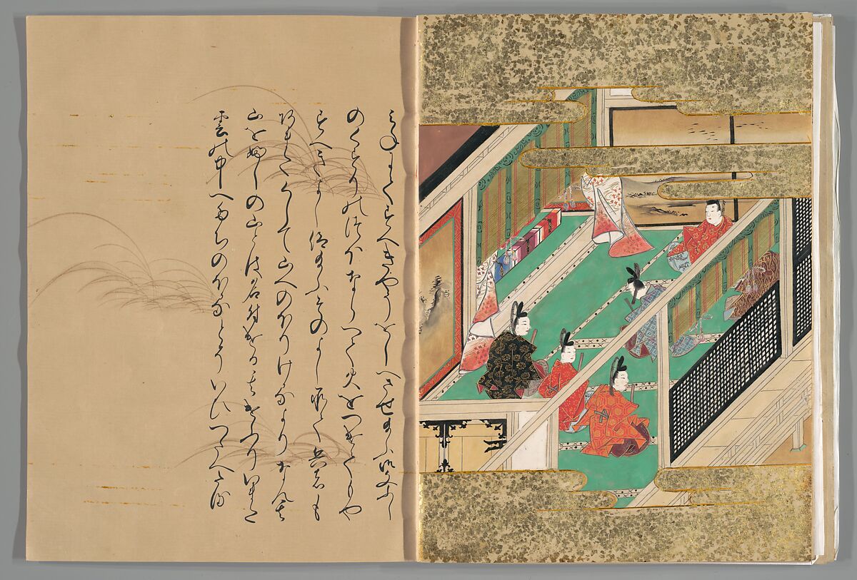 The Tale of the Bamboo Cutter, Hand-illustrated set of three volumes; ink, color, gold, and silver on paper, Japan