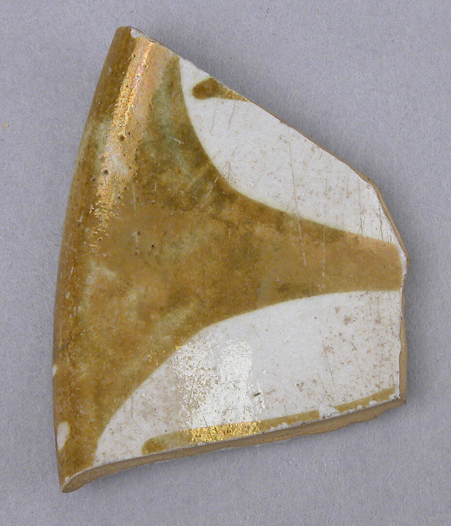 Fragment of a Shiny Luster Bowl, Earthenware; luster-painted on opaque white glaze 