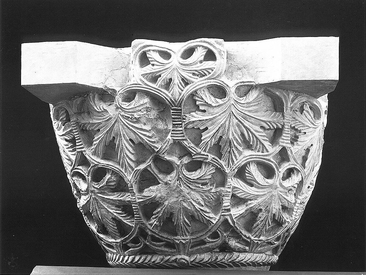 Capital with a Pattern of Grape Leaves and Vines, Limestone; carved in relief