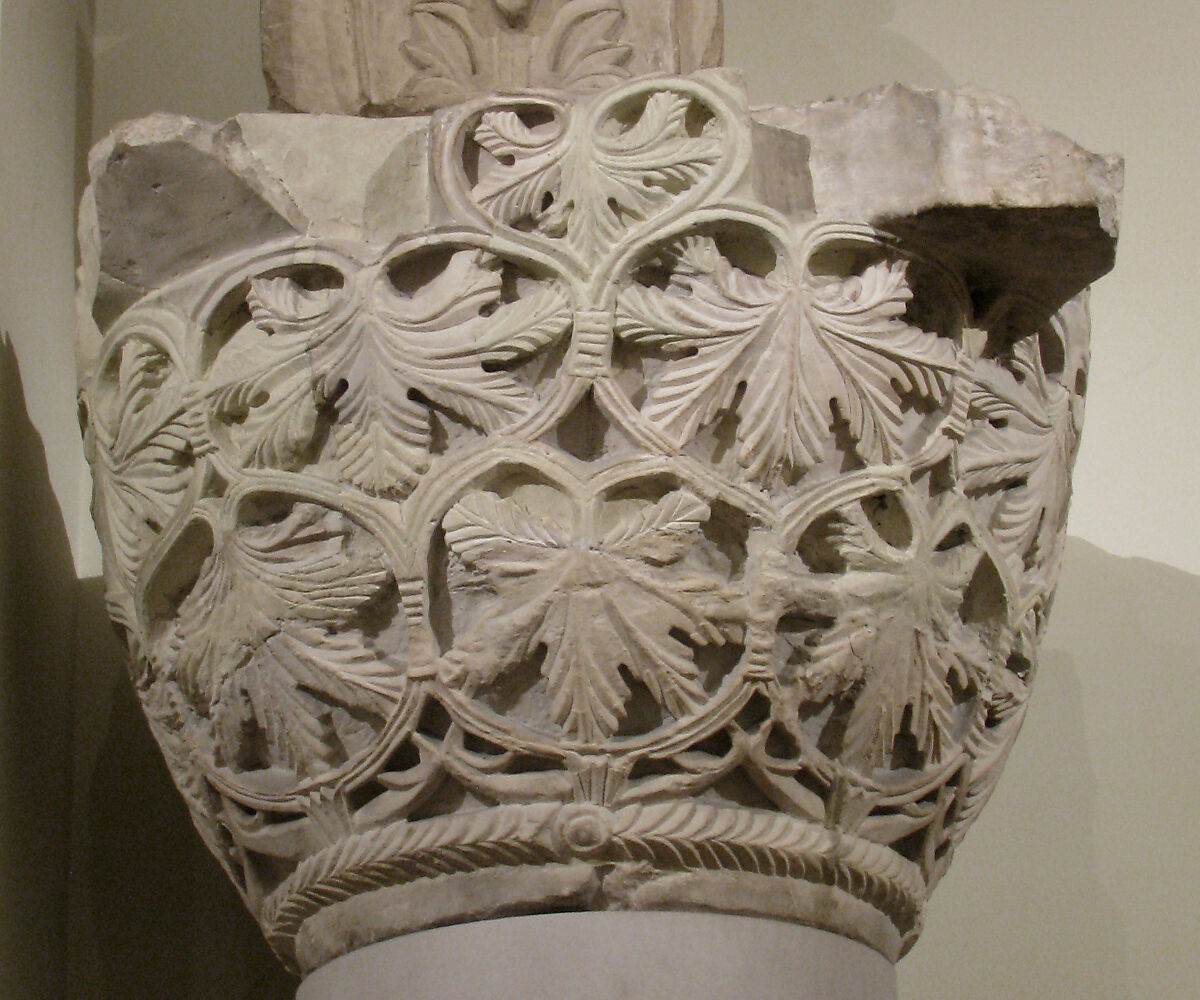 Capital with a Pattern of Grape Leaves and Vines, Limestone; carved in relief