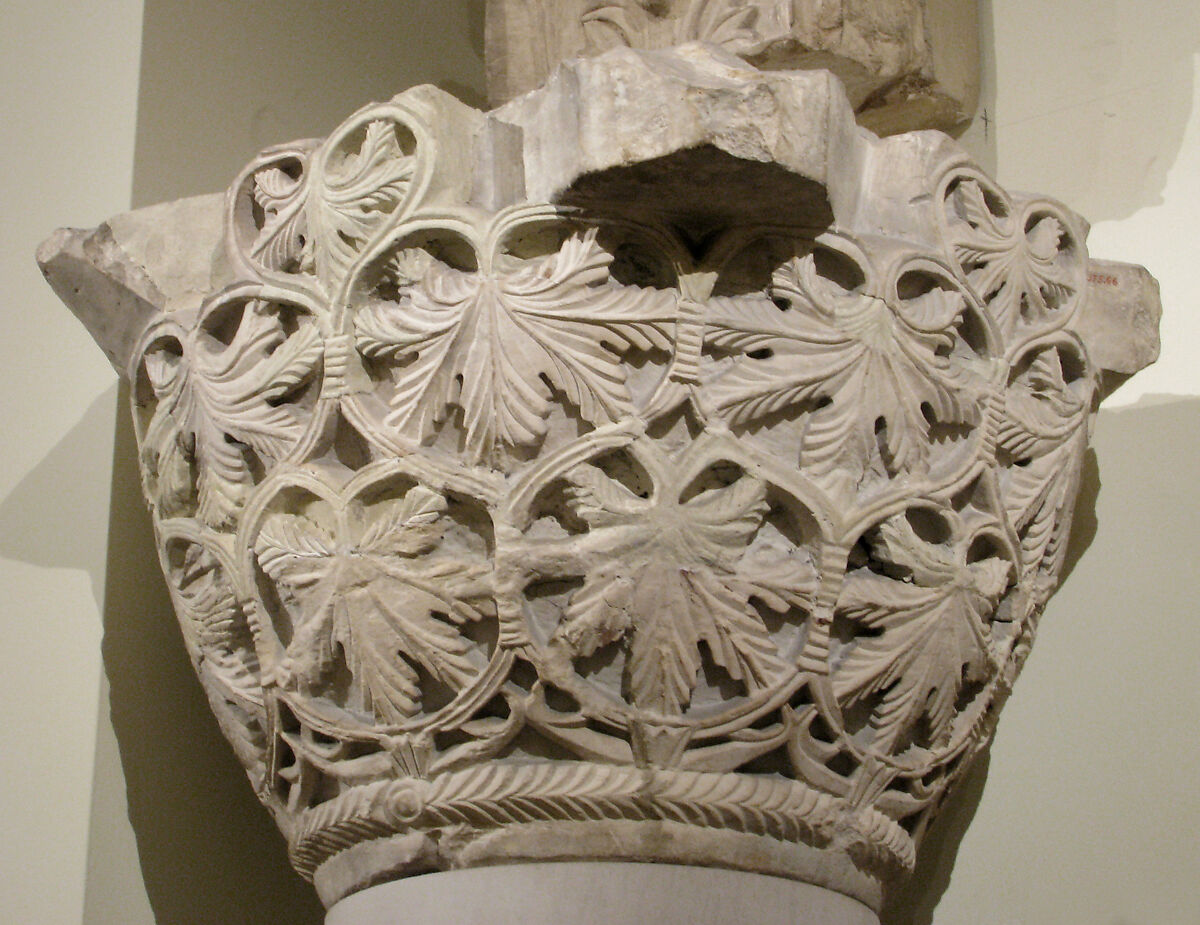 Capital with a Pattern of Grape Leaves and Vines, Limestone; carved in relief