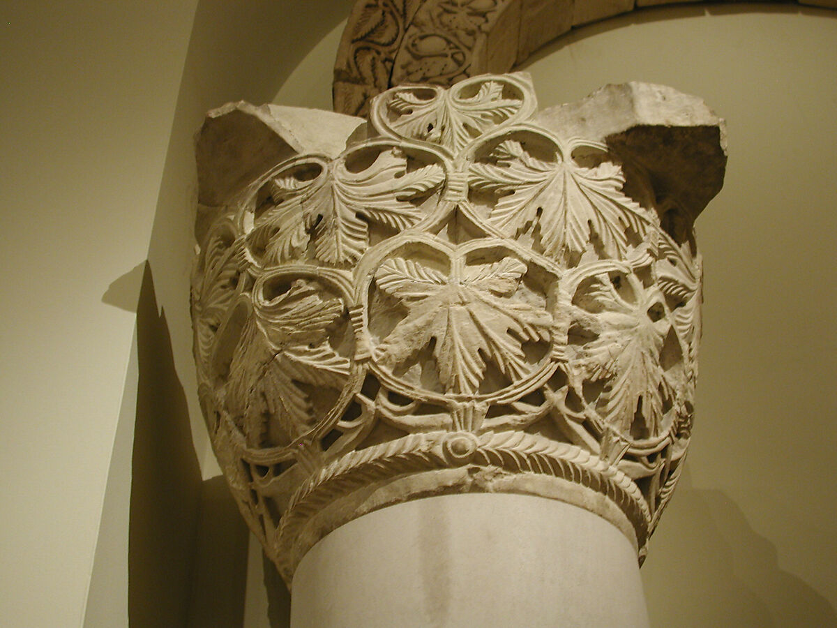 Capital with a Pattern of Grape Leaves and Vines, Limestone; carved in relief