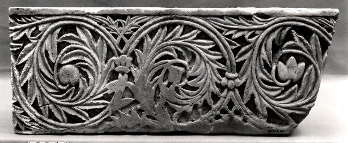 Fragment of Frieze with Acanthus Leaves Encircling Fruit and Flowers, Limestone; carved in relief 