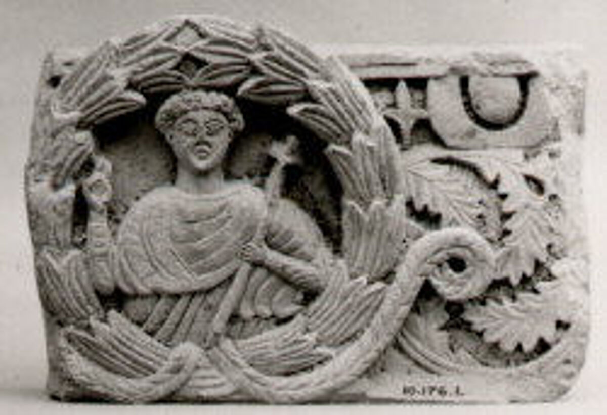 Fragment of a Frieze with Bust of a Saint, Limestone; carved in relief 