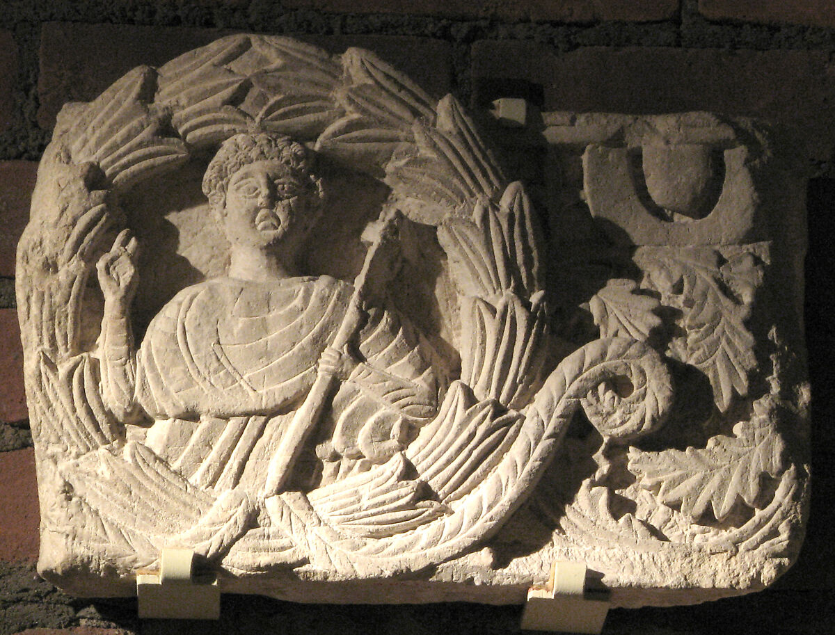 Fragment of a Frieze with Bust of a Saint, Limestone; carved in relief