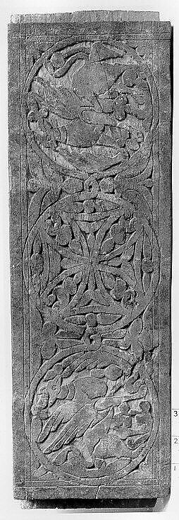 Panel with Cross and Griffins, Wood; carved and painted