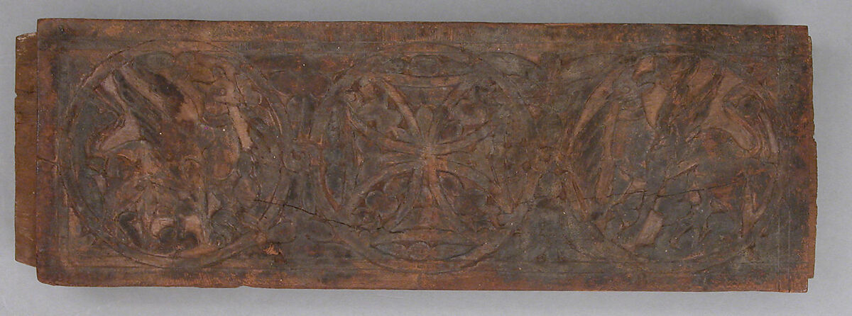Panel with Cross and Griffins, Wood; carved and painted 