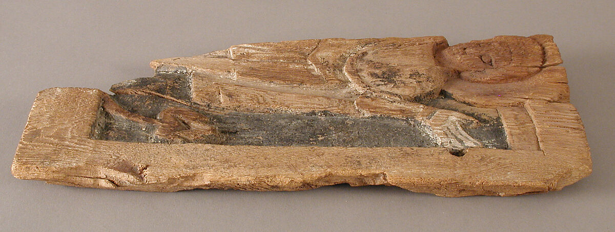 Fragmentary Carved Panel with a Saint, Wood; carved, originally painted