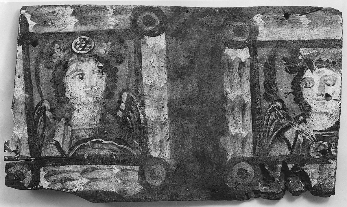 Panel with Winged Figures, Wood; painted in encaustic