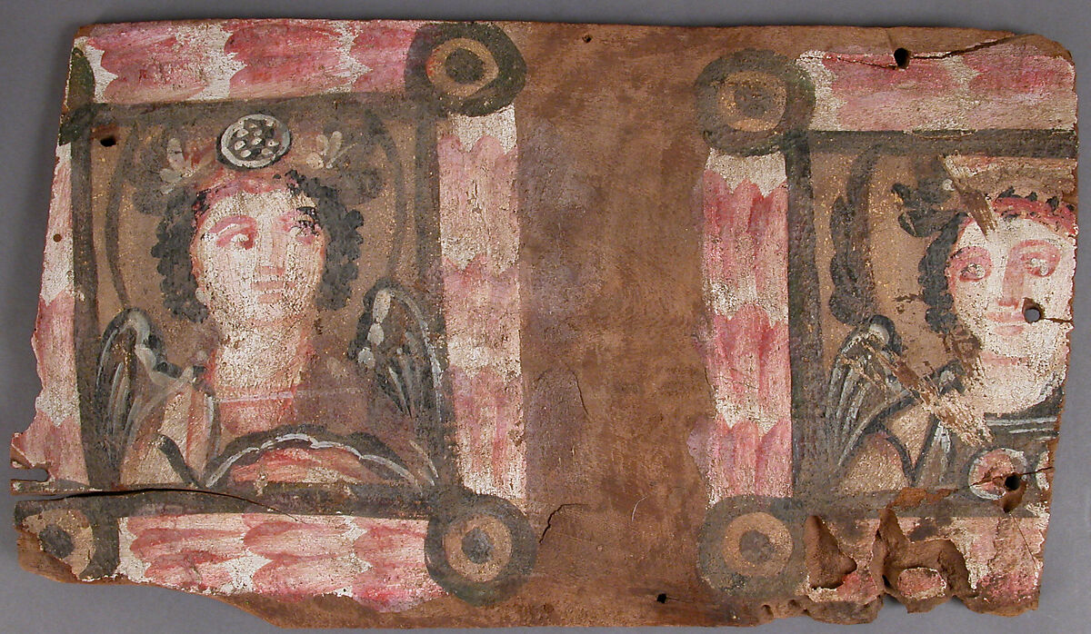 Panel with Winged Figures, Wood; painted in encaustic 