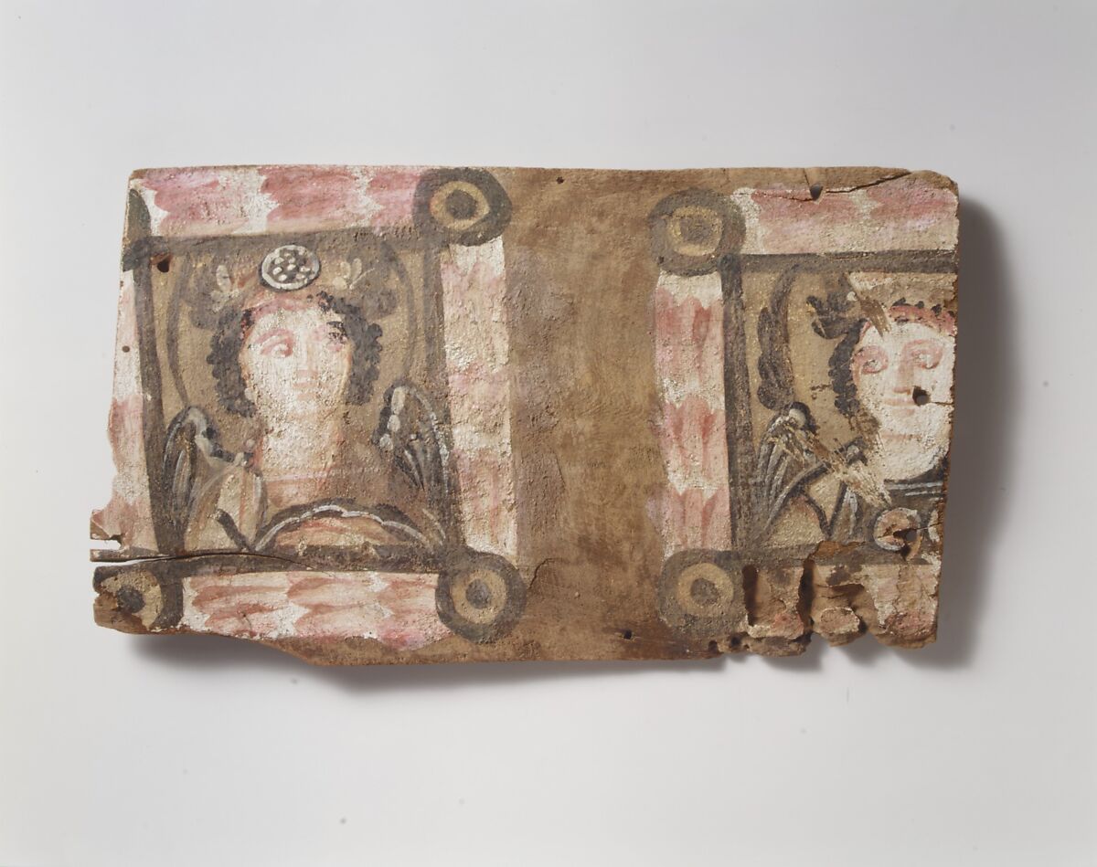 Panel with Winged Figures, Wood; painted in encaustic