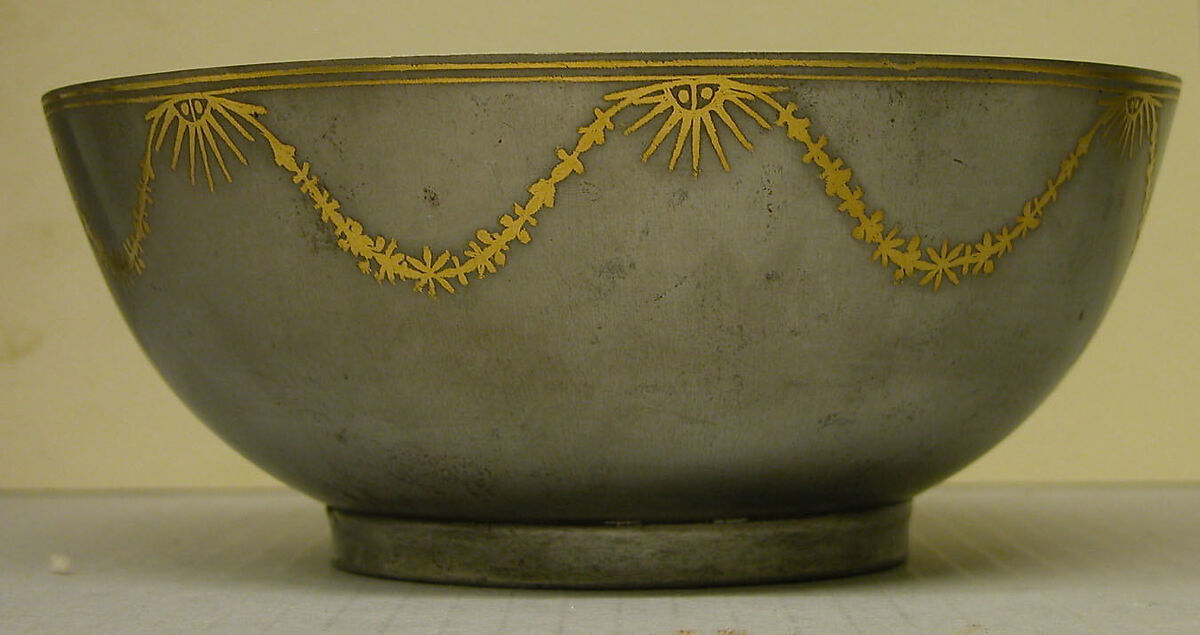 Bowl, Steel; damascened with gold