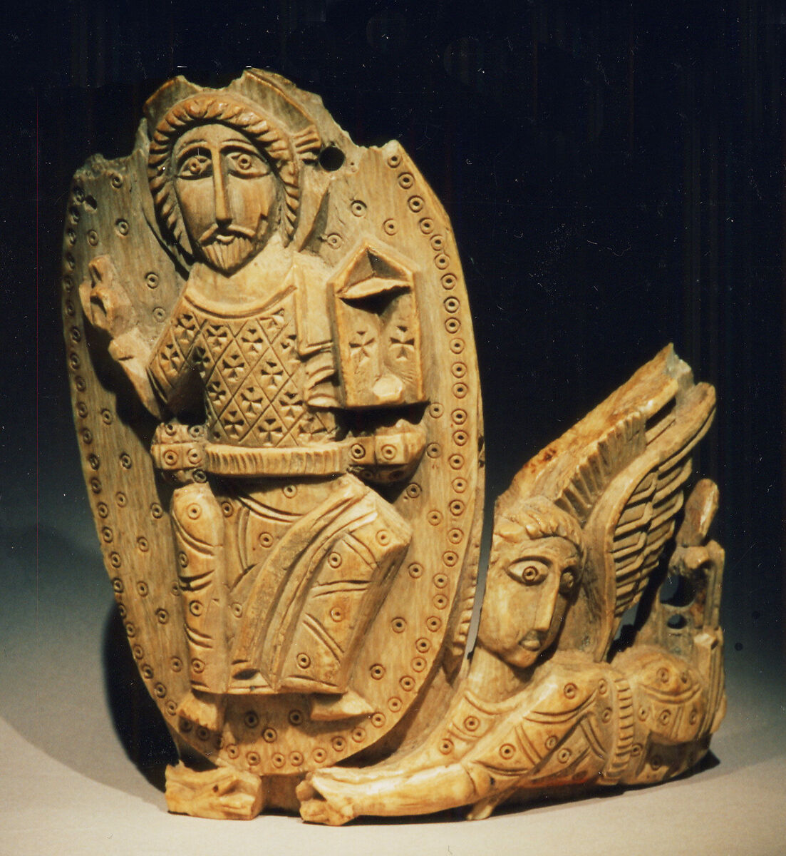 Tusk Fragment with Christ Enthroned, Ivory; carved