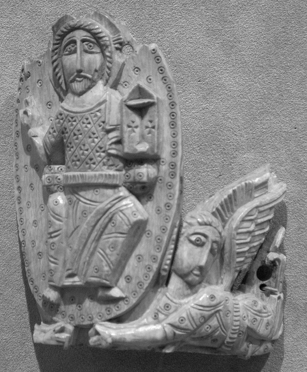 Tusk Fragment with Christ Enthroned, Ivory; carved