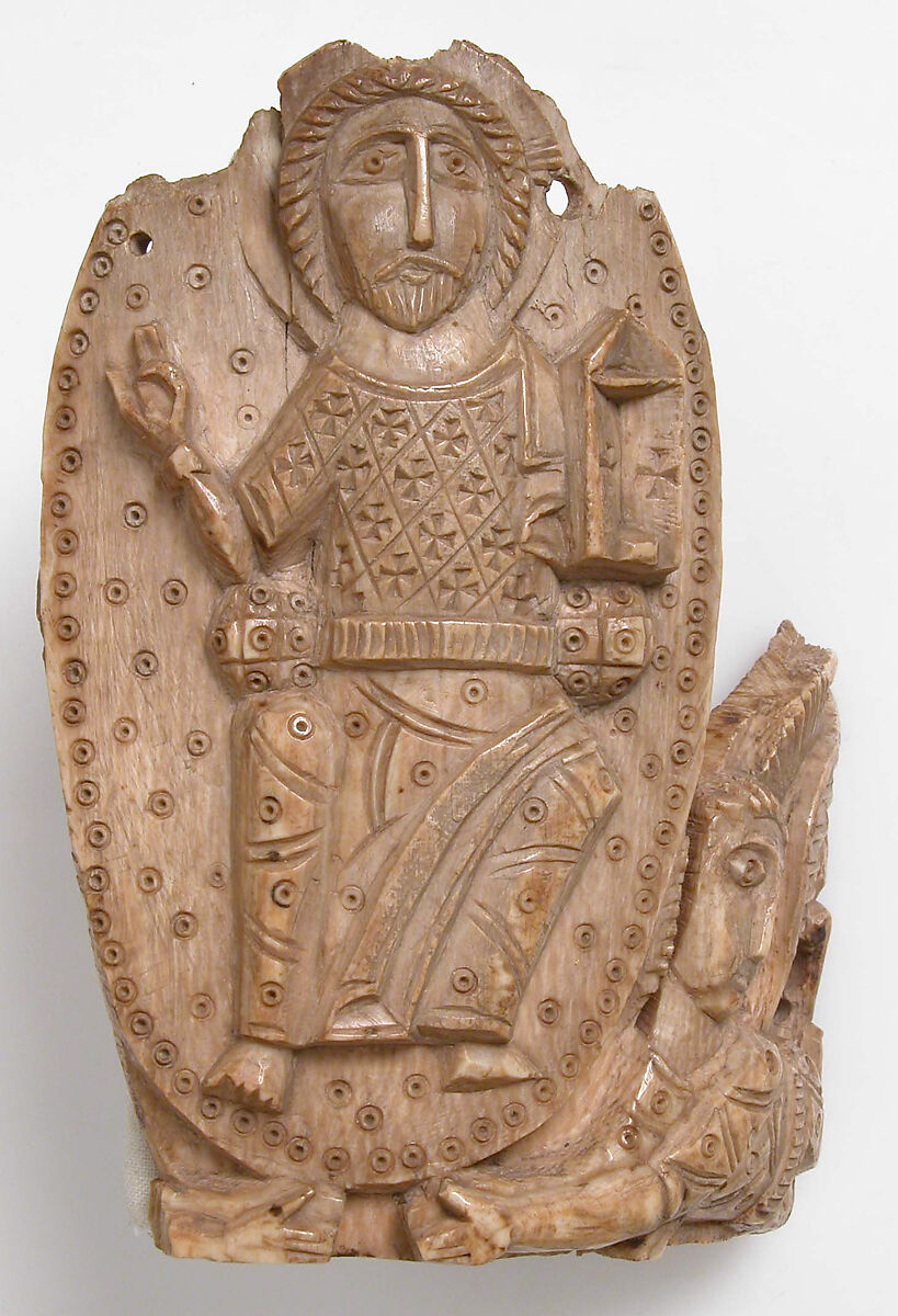Tusk Fragment with Christ Enthroned, Ivory; carved