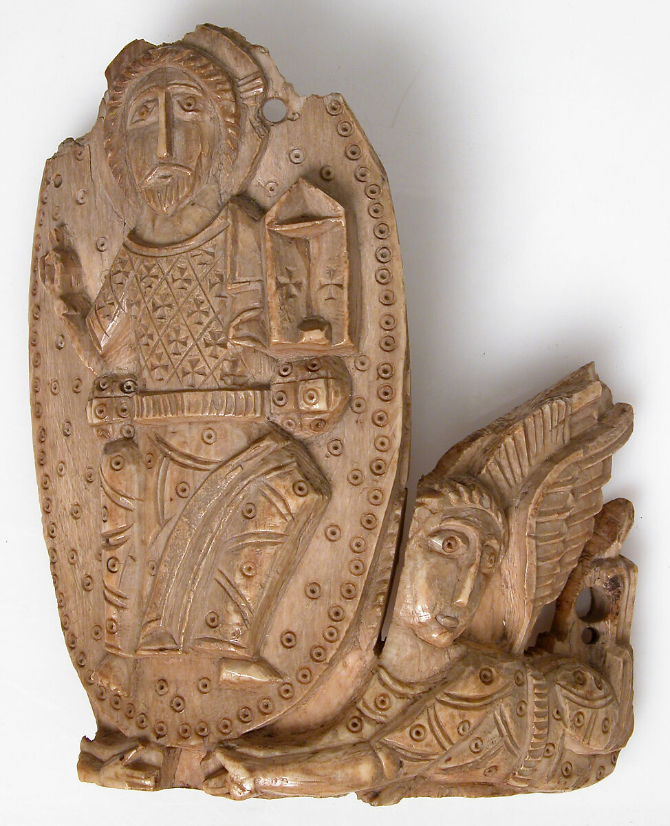 Tusk Fragment with Christ Enthroned, Ivory; carved