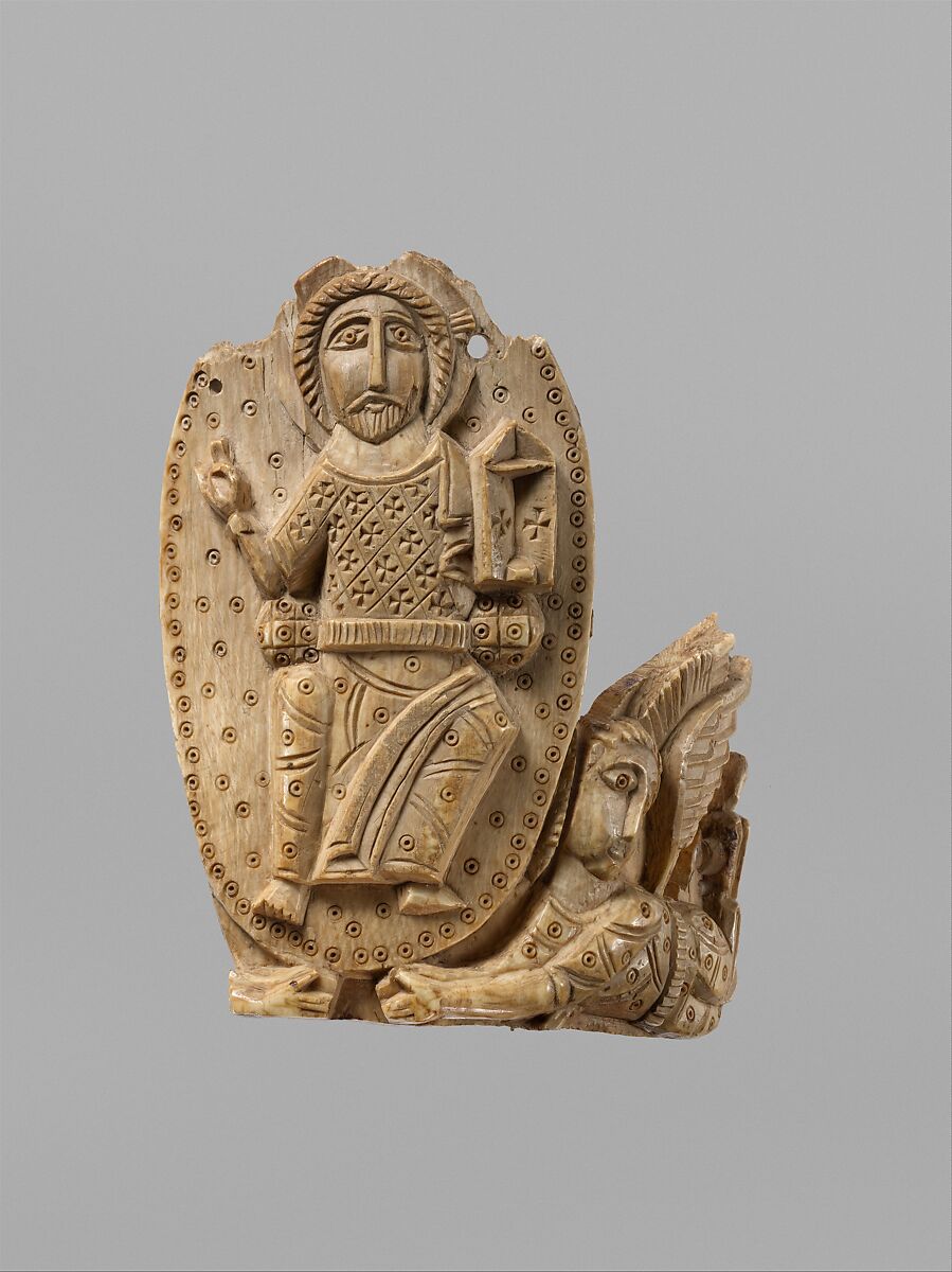 Tusk Fragment with Christ Enthroned, Ivory; carved 