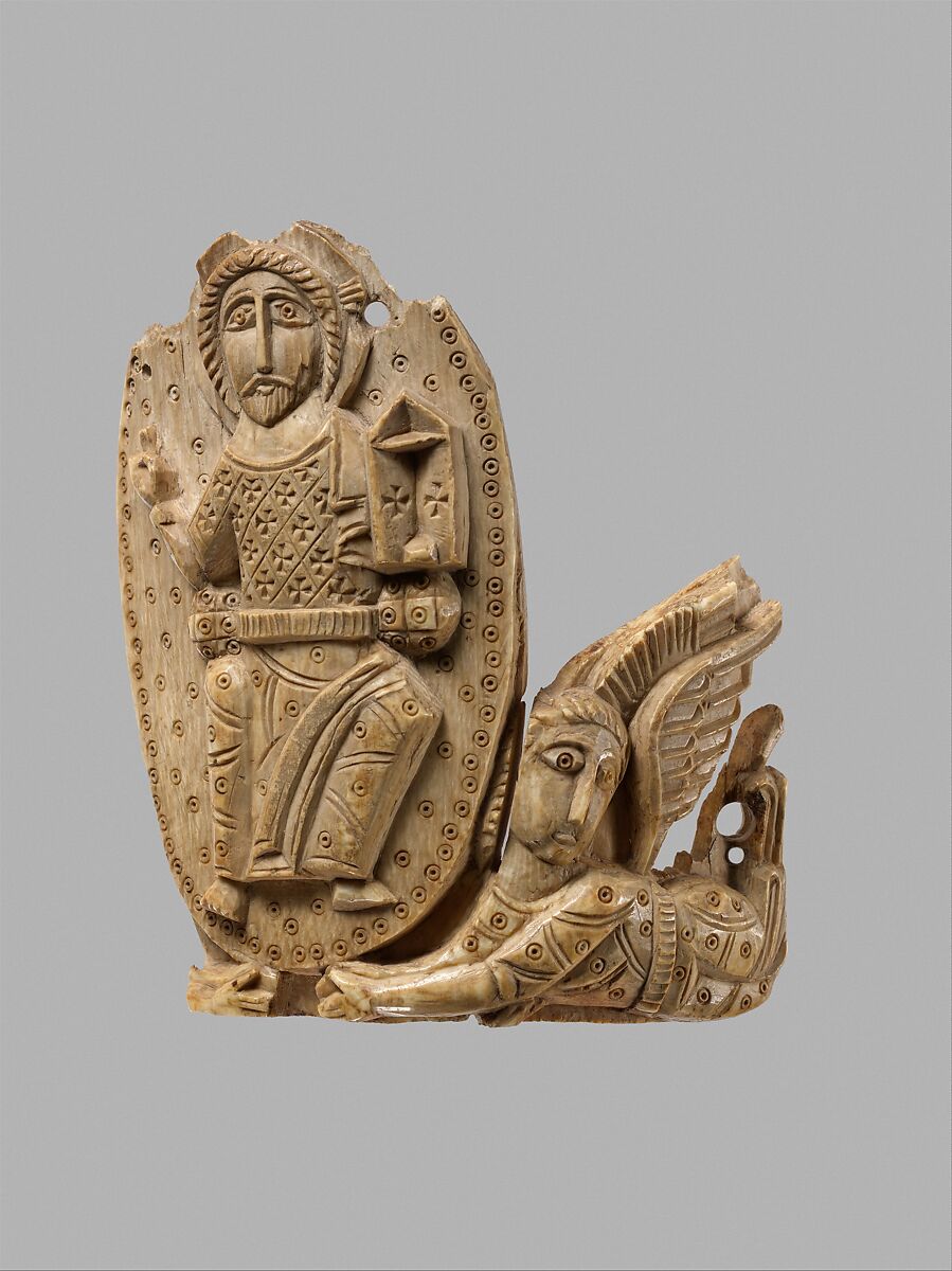 Tusk Fragment with Christ Enthroned, Ivory; carved